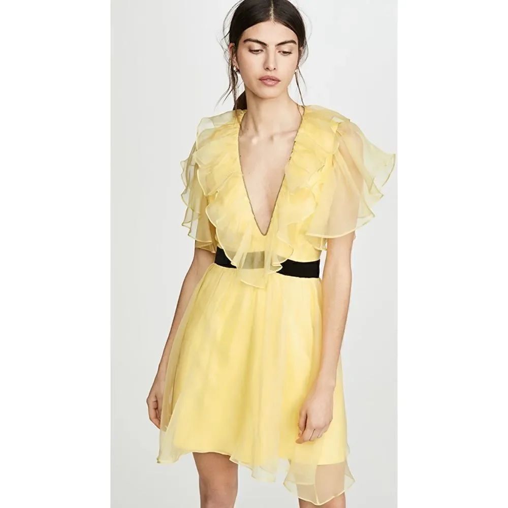 macgraw silk Sandpiper Deep V-Neck Dress Yellow Black Size 8